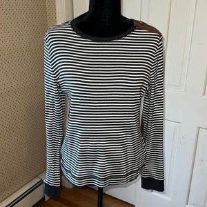Ralph Lauren blue and white striped top with leathery accents. Size large in EUC